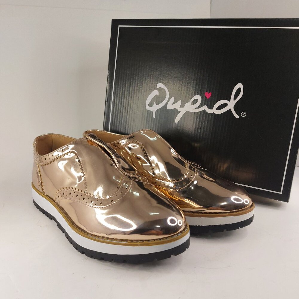 NEW Qupid Newbie-31 Rose Gold Metallic Shiny Loafers